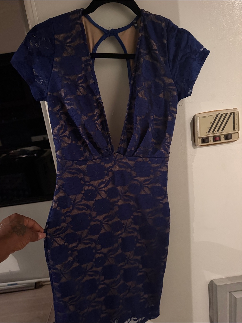 Deep V-Neck Royal Blue Lace Mini Dress